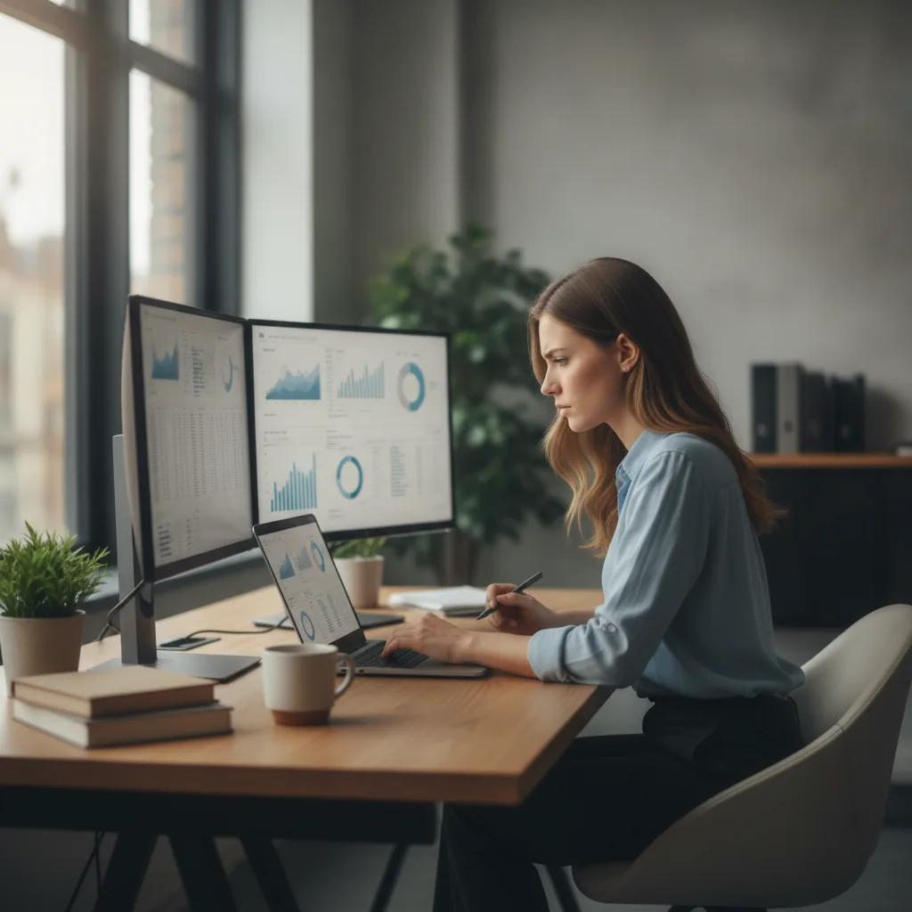 real photo of an SEO specialist reviewing analytics