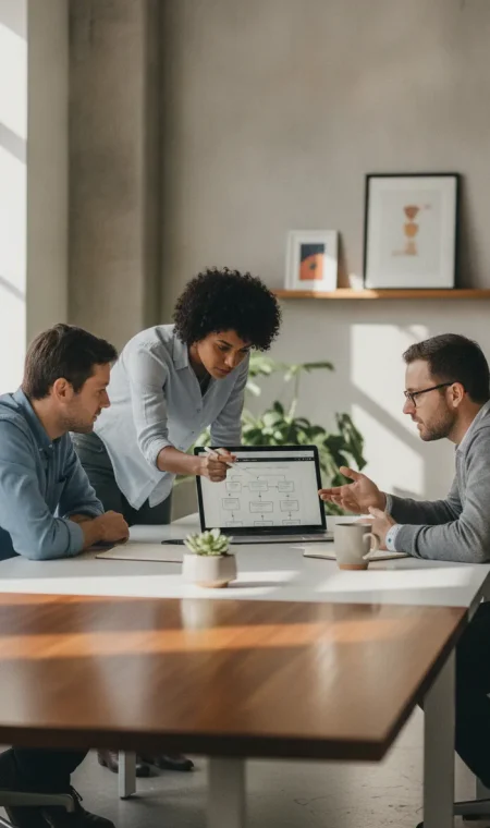 professional web agency team discussing website strategy on