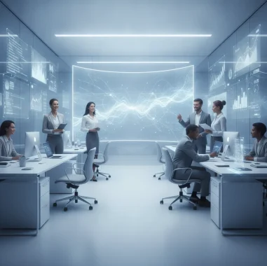 Clean futuristic corporate aesthetic, confident and innovative mood,