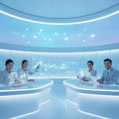 Clean futuristic corporate aesthetic, confident and innovative mood,
